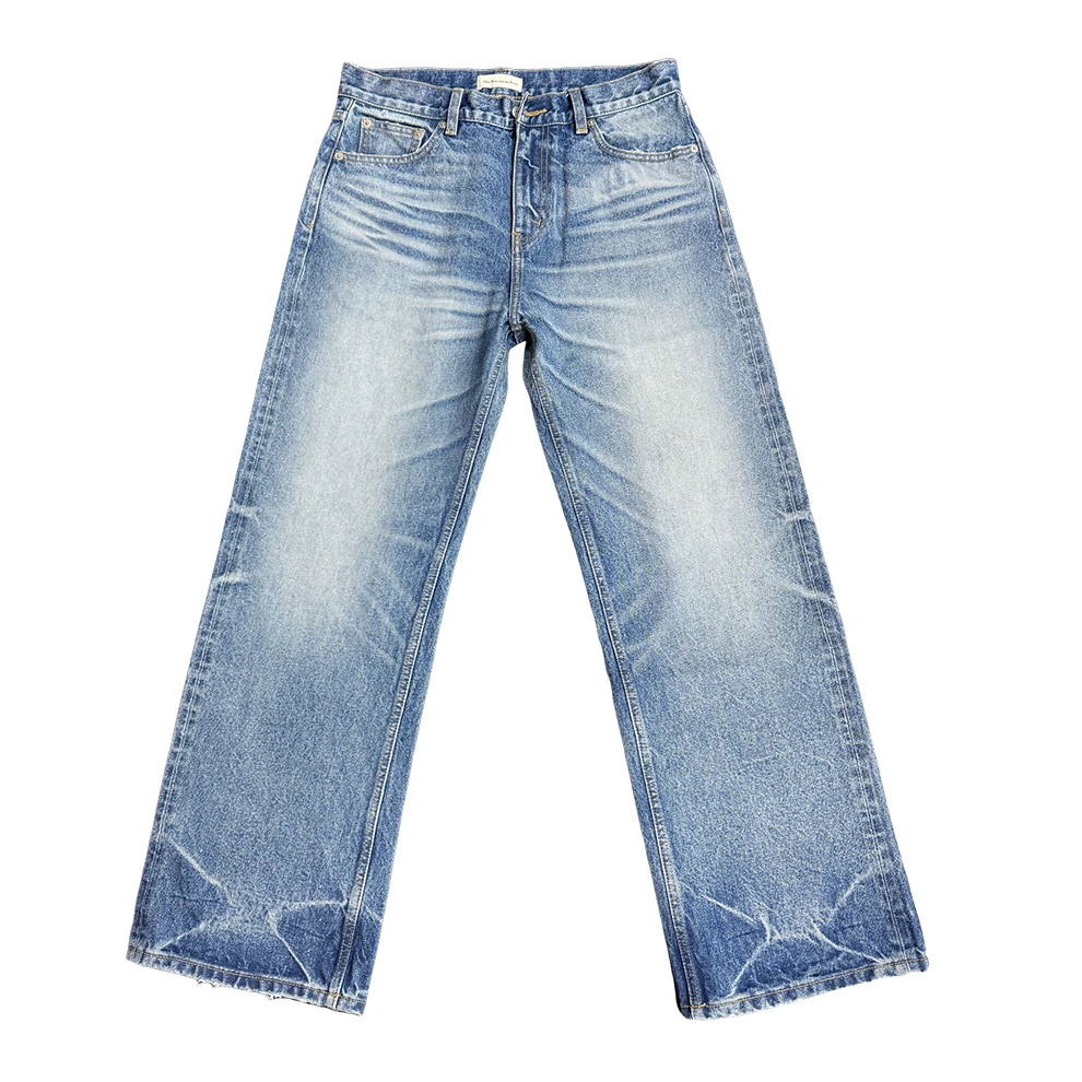 TBR牛王系列07牛王雪花蓝线赤耳水洗做旧A字宽松直筒版型牛仔裤子