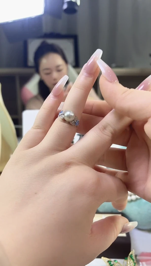 银S925镶嵌耳饰海水珍珠戒指