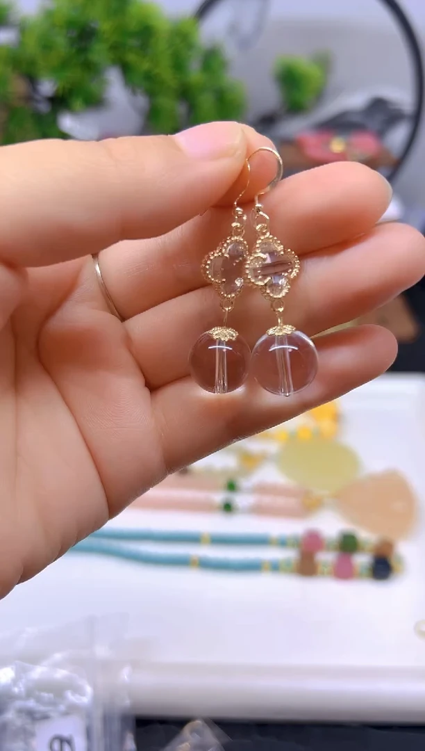 水晶耳饰14K金镶嵌E819