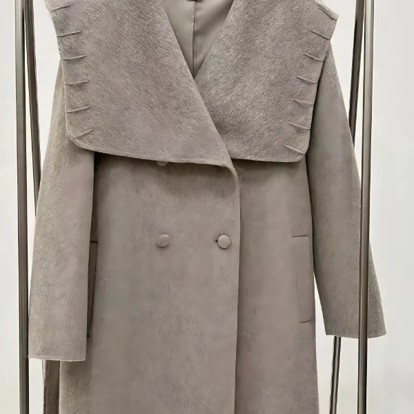 《大领刺绣长款》轻奢时尚气质百搭秋冬双面羊毛大衣