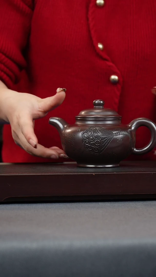 【闪购商品】紫砂茶壶紫龙血 掇只 刻莲蓬 荷塘月色