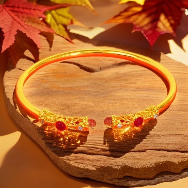 【玉总】星光闪耀蓝珀宽版素圈合金镶嵌蓝珀手镯