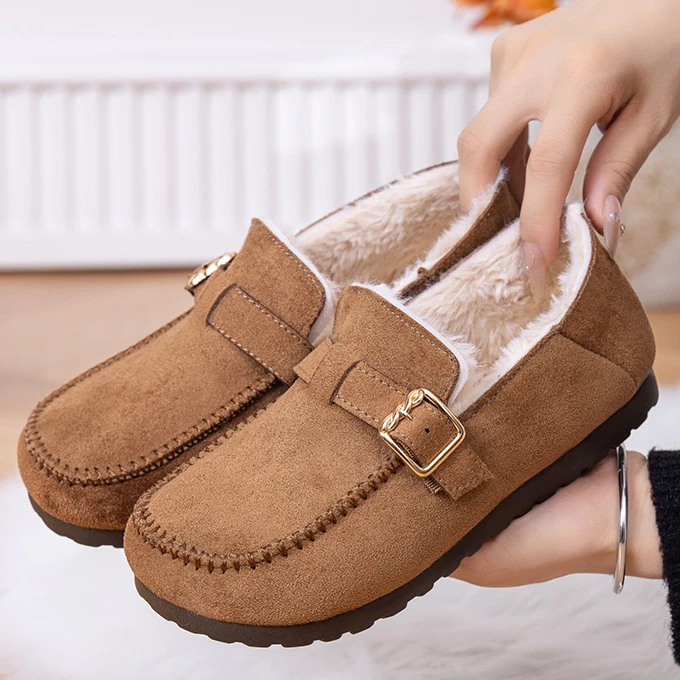 2025冬季新款加绒豆豆棉鞋女舒适保暖时尚一脚蹬平底防滑乐福鞋