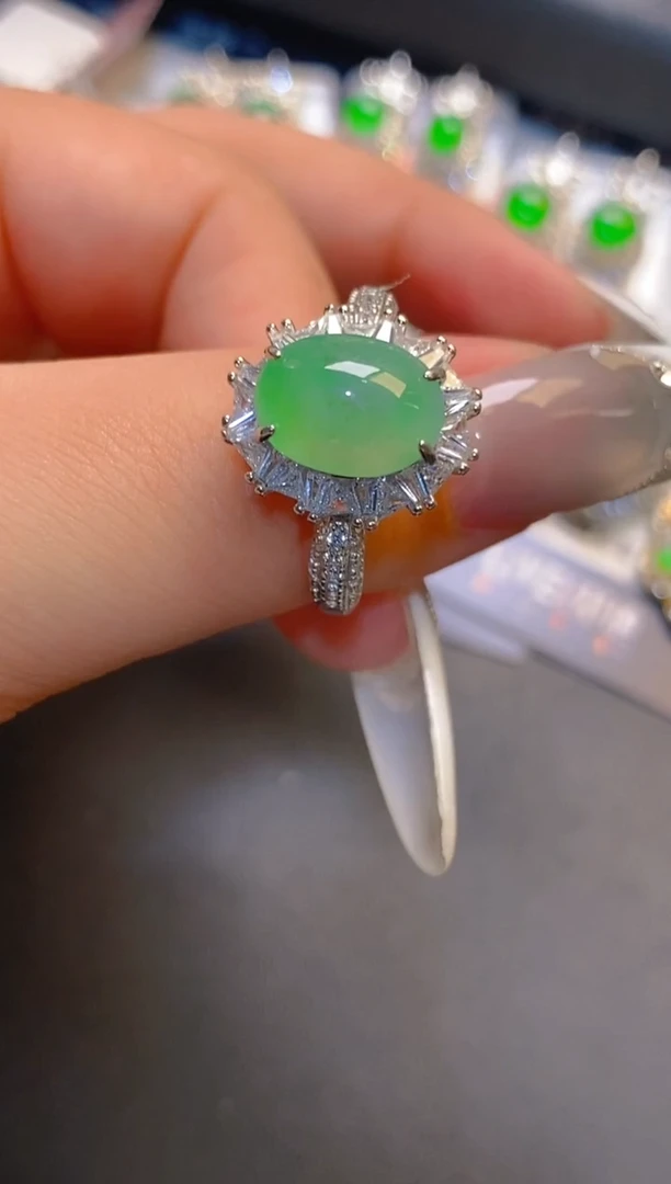 翡翠银S925镶嵌耳饰天然