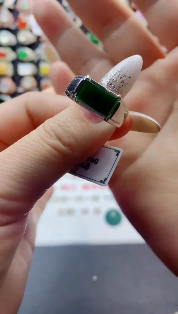 银S925镶嵌戒指翡翠天然翡翠A货男戒