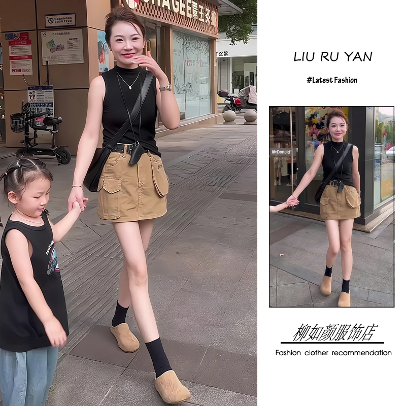 夏季流行穿搭整套新款2025韩系减龄气质简约无袖上衣工装裙两件套