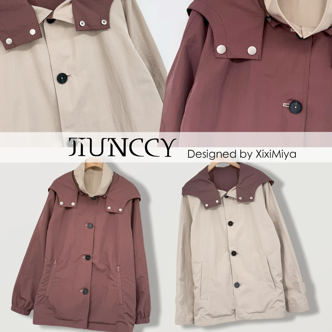 JIUNCCY【双面】暗格纹肌理感连帽双面两穿冲锋衣防晒外套 52YWT011