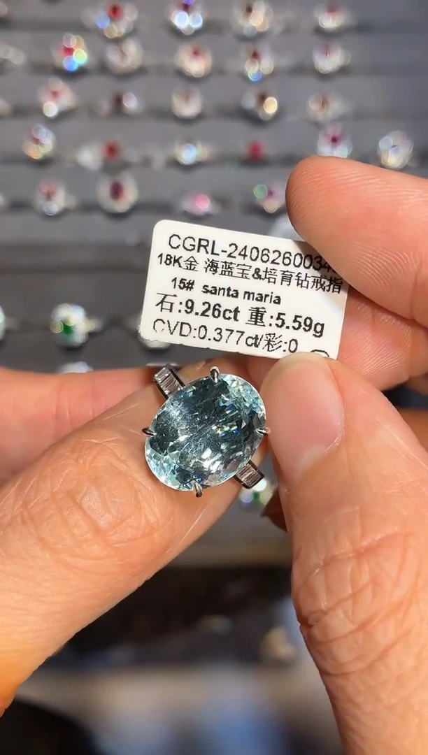 18K金镶嵌戒圈海蓝宝石【闪购】9.26ct/七天鉴赏