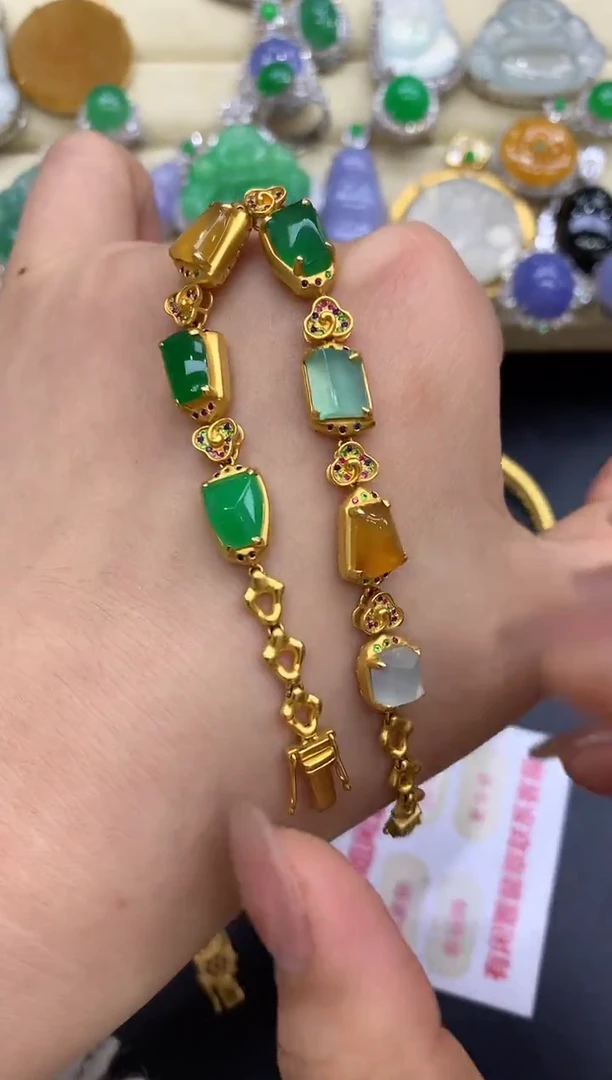 18K金镶嵌手链翡翠436-中国好珍宝