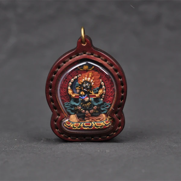 【梵捻造物】纯手工制作红泥纯手绘上色宝帐怙主皮壳子擦擦吊坠