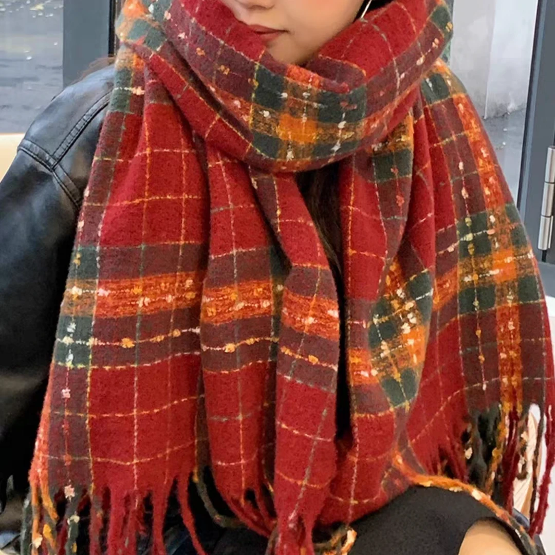 【圣诞/新年合集】圣诞红格子围巾女冬季百搭披肩加厚保暖围脖礼物