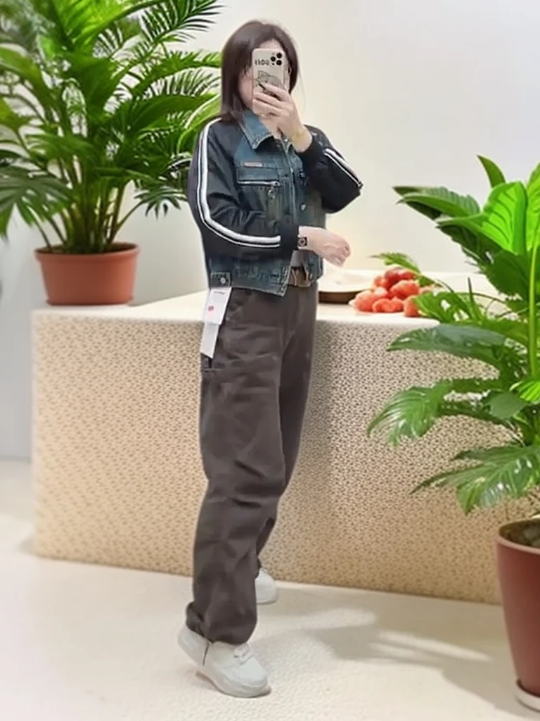 拼接时尚短款宽松休闲外套拉链上衣潮款网红