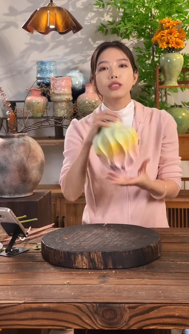 【粉橙黛绿-丝瓜纹小号花瓶】创意简约陶瓷花瓶摆件装饰家居花器