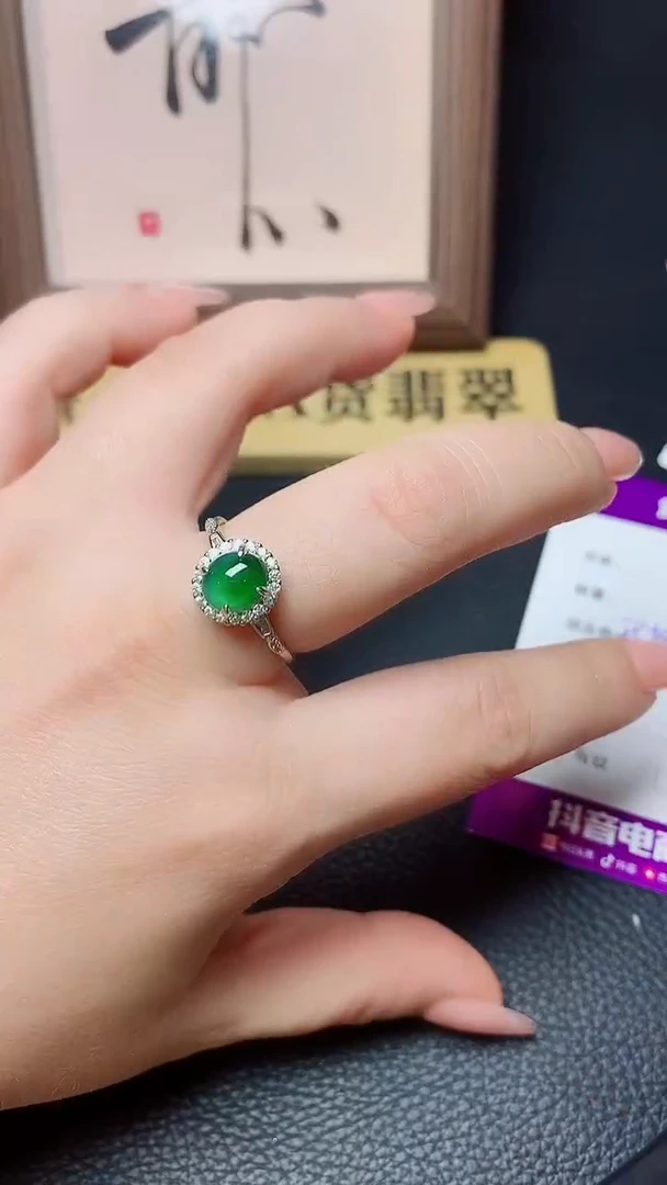 银S925镶嵌戒指翡翠天然翡翠A货s925银镶
