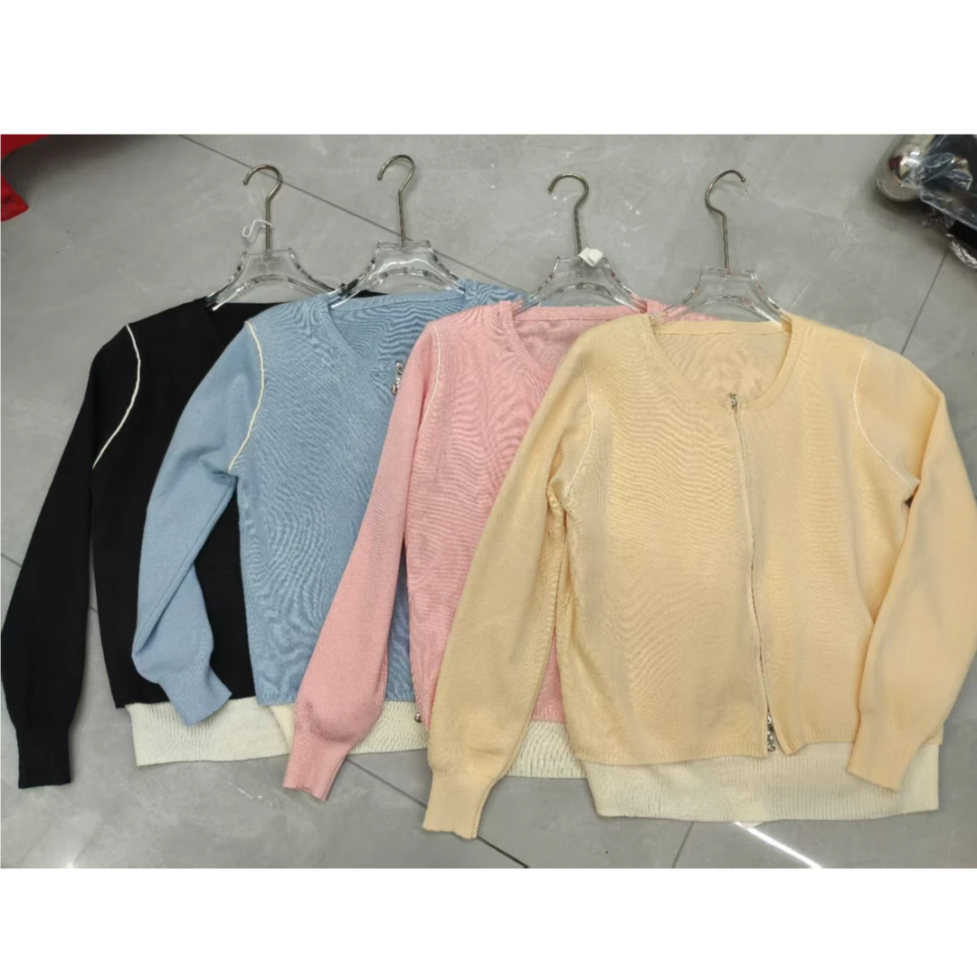 拼色长袖吸汗宽松型常规毛针织衫秋冬纯色网红打底百搭