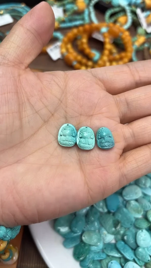 绿松石未镶嵌雕刻无相 多样性发一件  无相