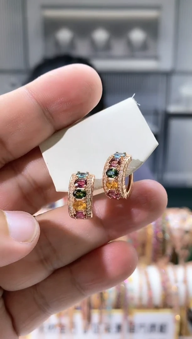 银S925镶嵌耳扣碧玺1656655155156