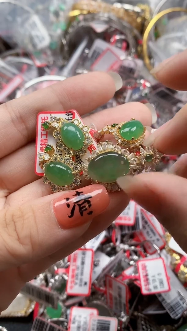 银S925镶嵌戒指翡翠天然A货缅甸翡翠