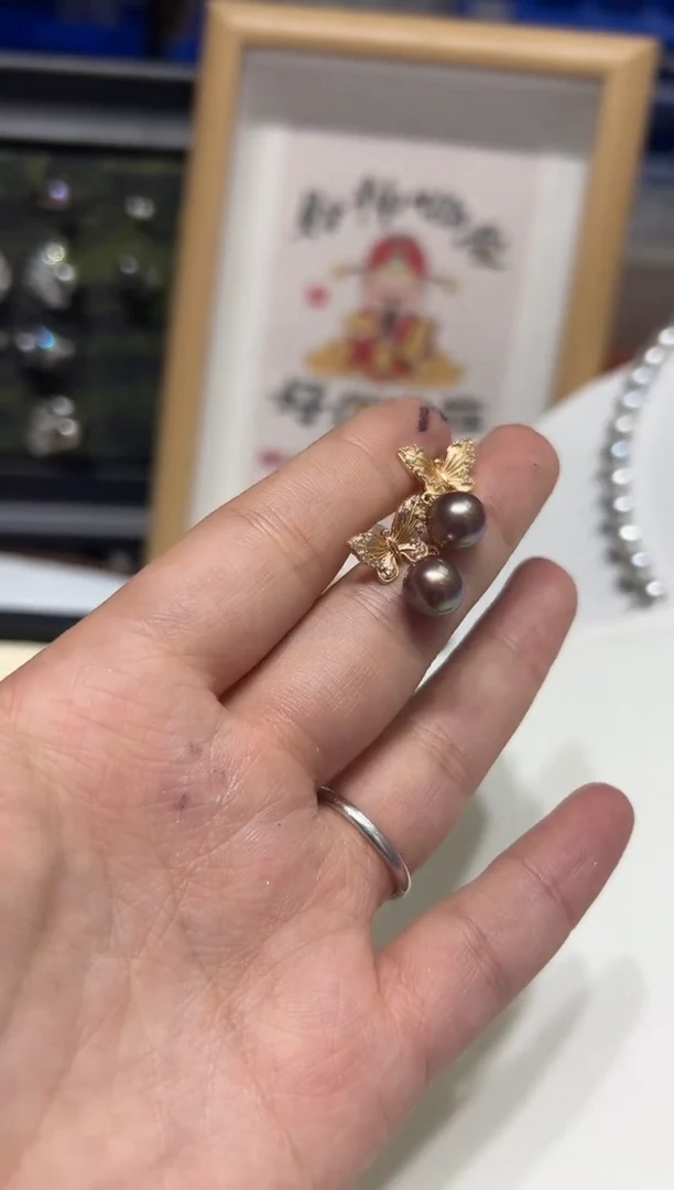 银S925镶嵌耳钉淡水珍珠6