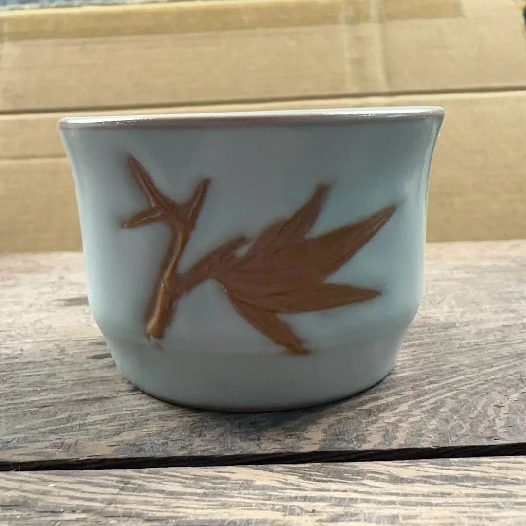 天青色汝窑浮雕竹子品茗杯主人杯019
