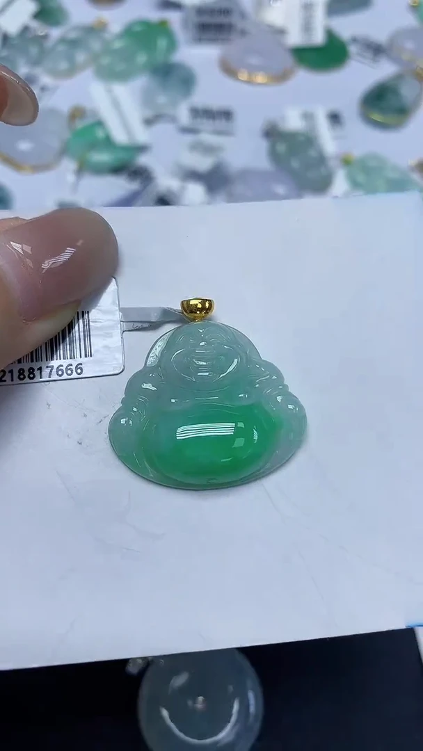 翡翠18K金镶嵌颈饰天然缅甸翡翠A货