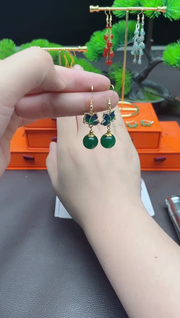 玛瑙/玉髓耳饰银S925镶嵌337