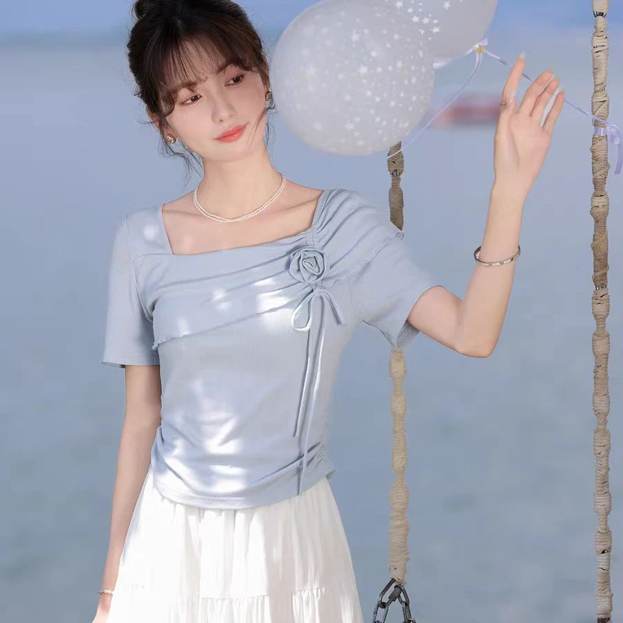 微胖大码女装胖mm法式气质温柔风短袖T恤+半身裙套装夏季新款1744