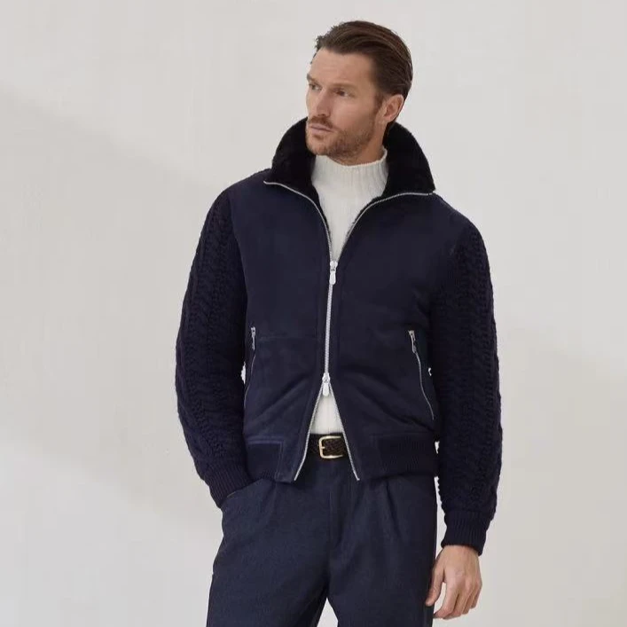 22078萨尼秋冬原生态绵羊皮毛一体男印花款外套皮大衣