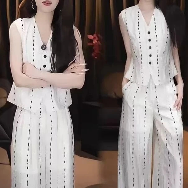 大码女装港式复古印染胖mm套装2025夏新款显瘦遮肚上衣阔腿裤薄款