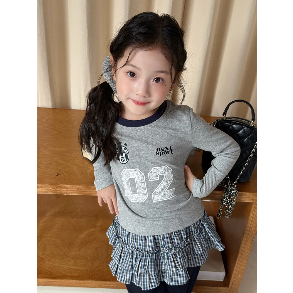 亲子款【小梨涡】秋季辣妹装女童韩版洋气长袖T恤字母打底衫25A073