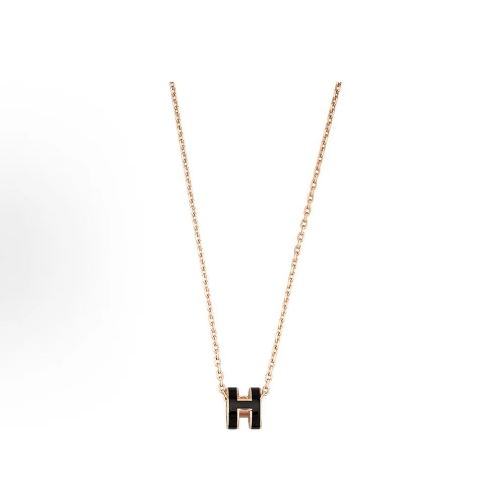 99新 Hermes/爱马仕 爱马仕珐琅H项链中号黑色