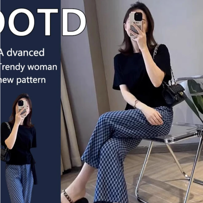 2025夏季搭配一整套微胖显瘦网红炸街减龄上衣休闲阔腿裤两件套装