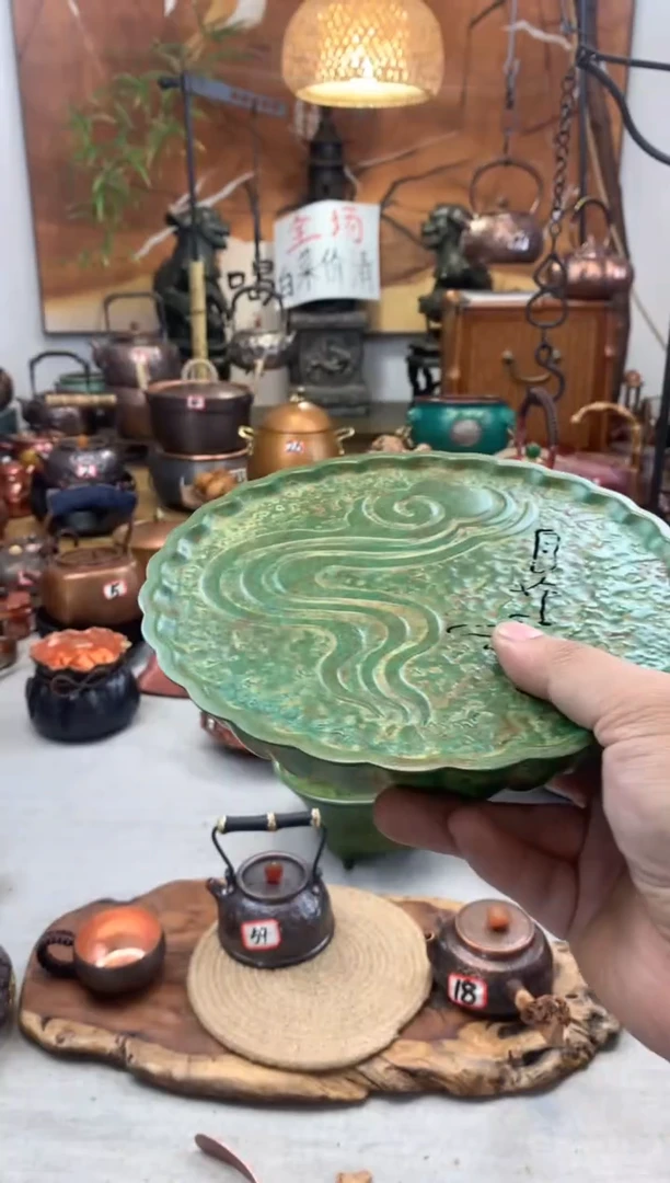 翡翠绿纯铜 自在扁大号壶承