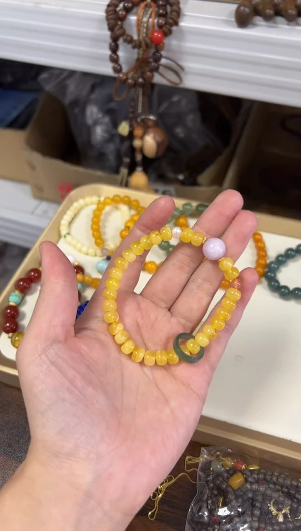 未镶嵌蜜蜡手链蜜蜡桶珠翡翠跑环款手链[1188]