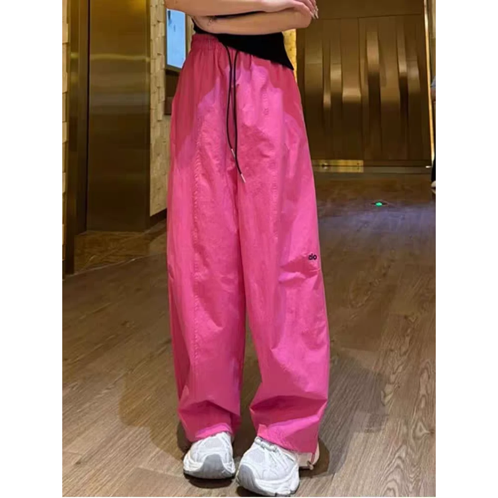 【现货+专柜品质】字母刺绣阔腿工装裤女25夏季薄款松紧腰裤子
