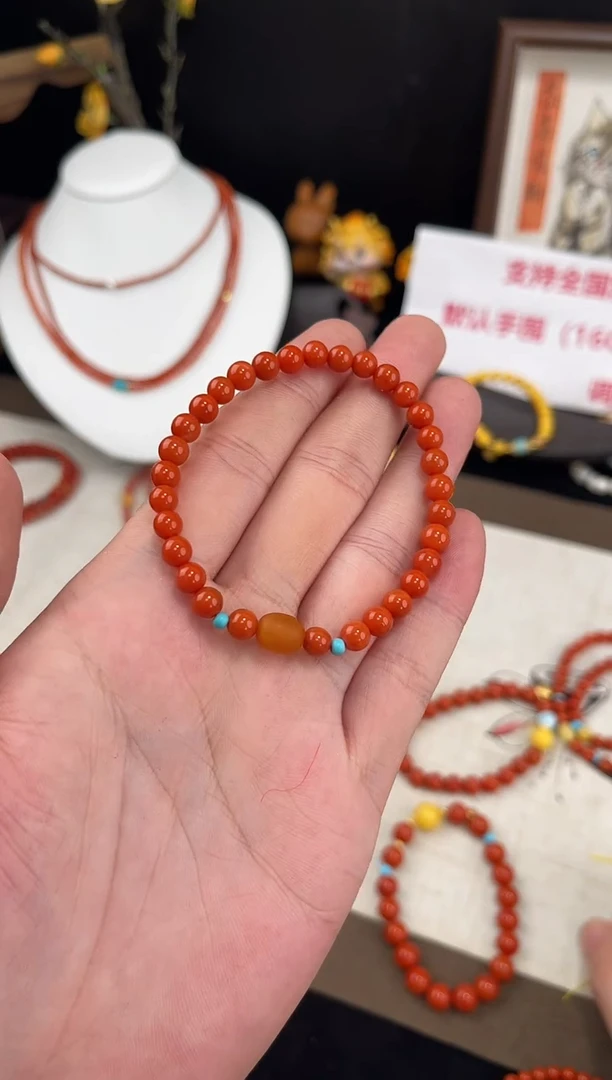 未镶嵌手串南红玛瑙?**?南红单圈蜜蜡手串QF-A428（多样性发一）