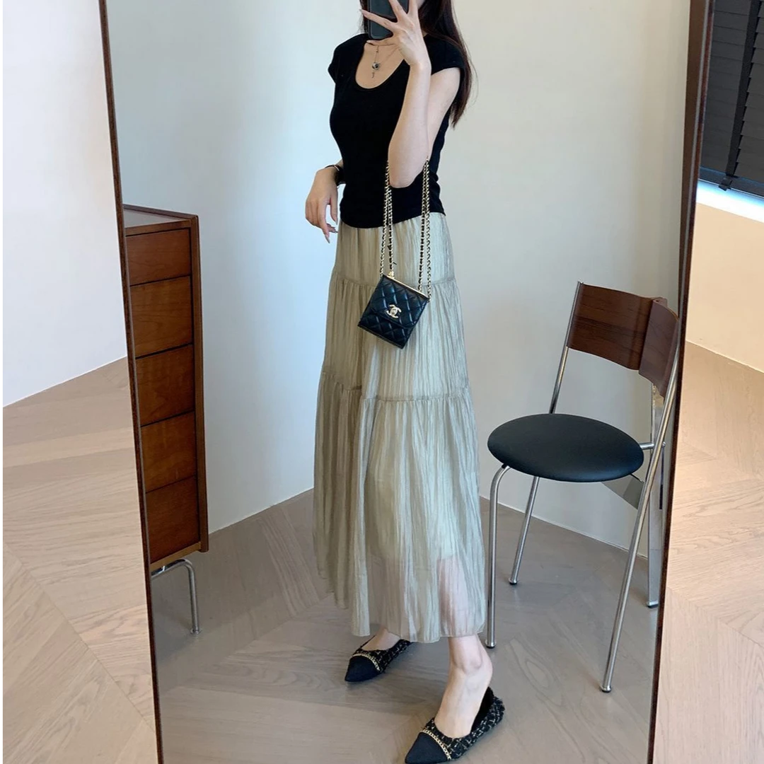 小众女装裙子穿搭显瘦轻盈柔软A字裙中长半裙蛋糕裙夏季中长款