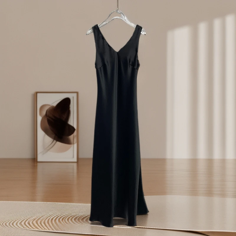 高级感醋酸V领修身背心裙气质