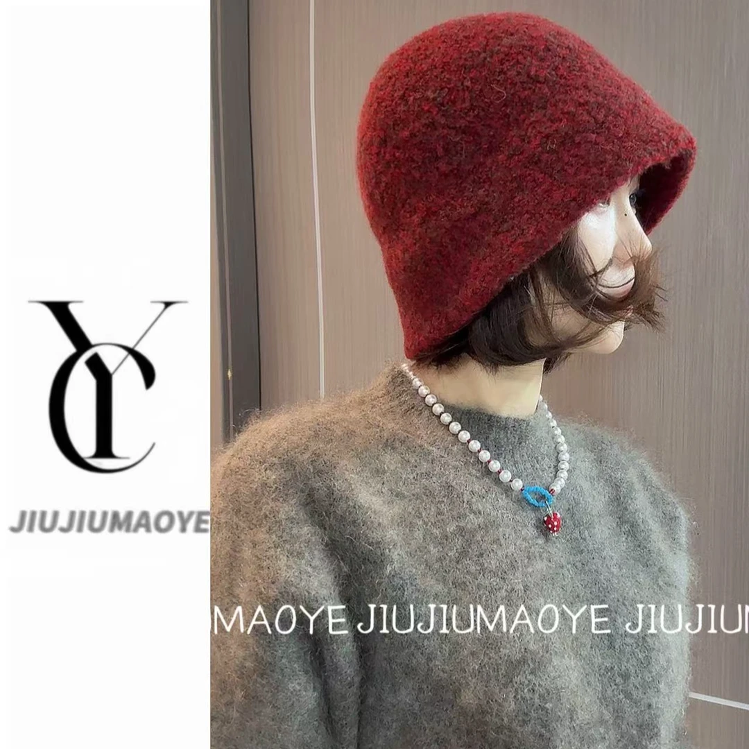 纯羊毛保暖毛线帽子复古双色混线针织渔夫帽时尚气质显脸小包头帽