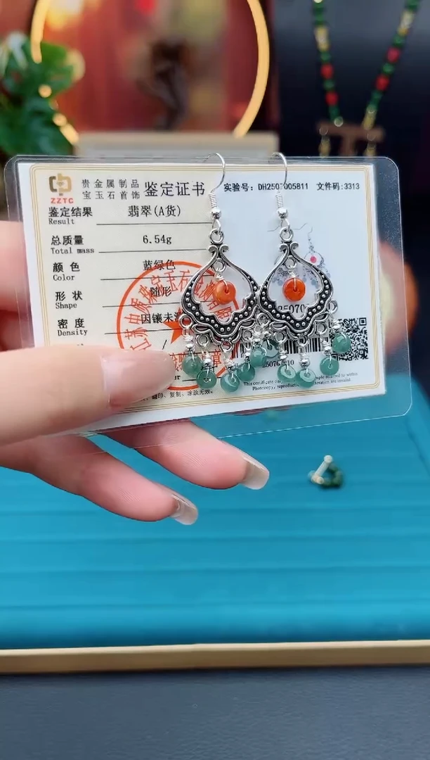 翡翠银S925镶嵌耳饰432000