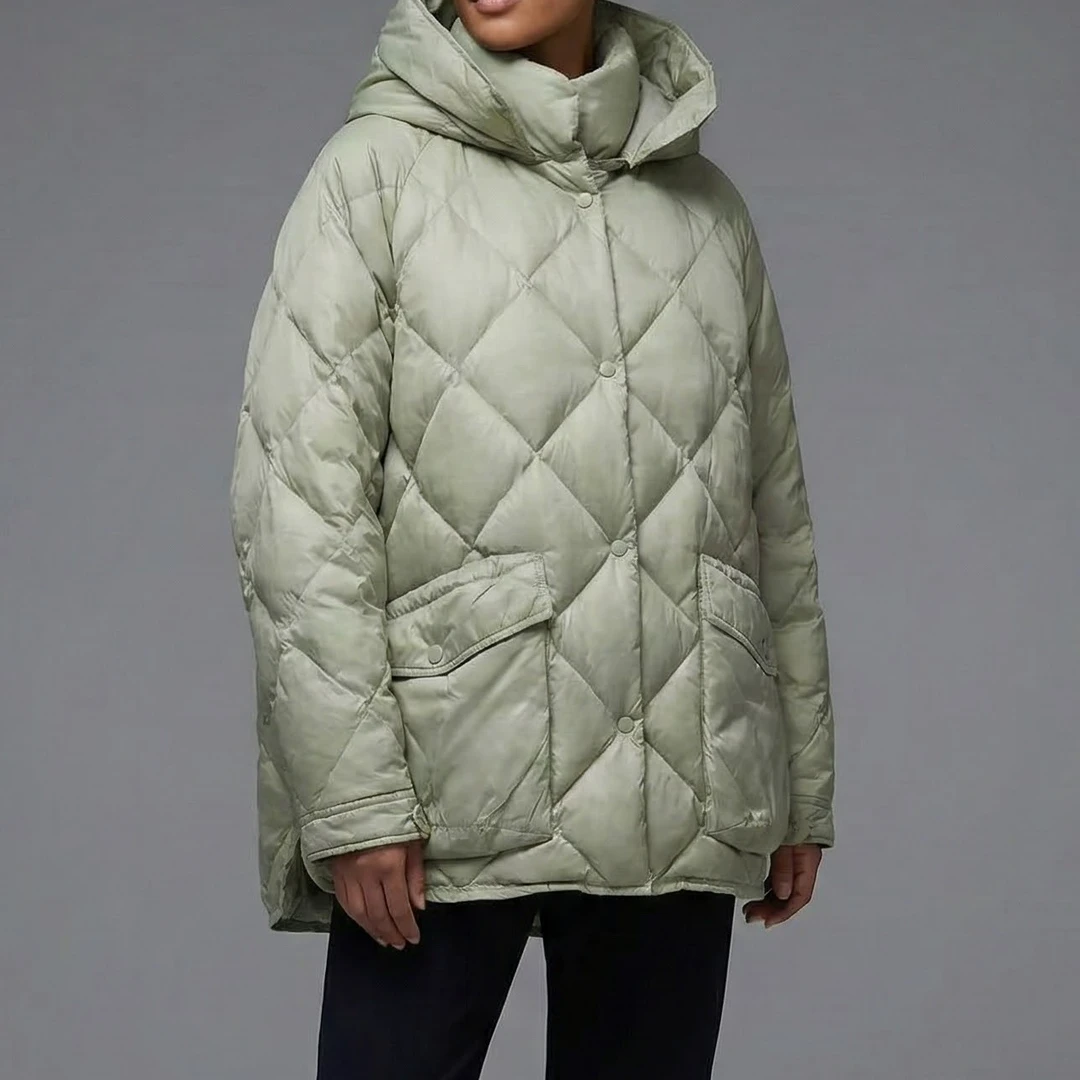 90白鸭绒羽绒服女大码保暖百搭连帽9990