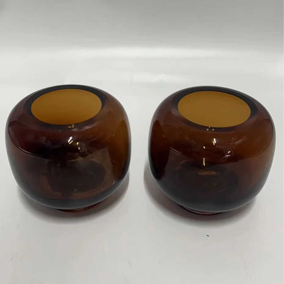 复古琥珀丰登两只玻璃花瓶水培软装家居设计感水晶花瓶