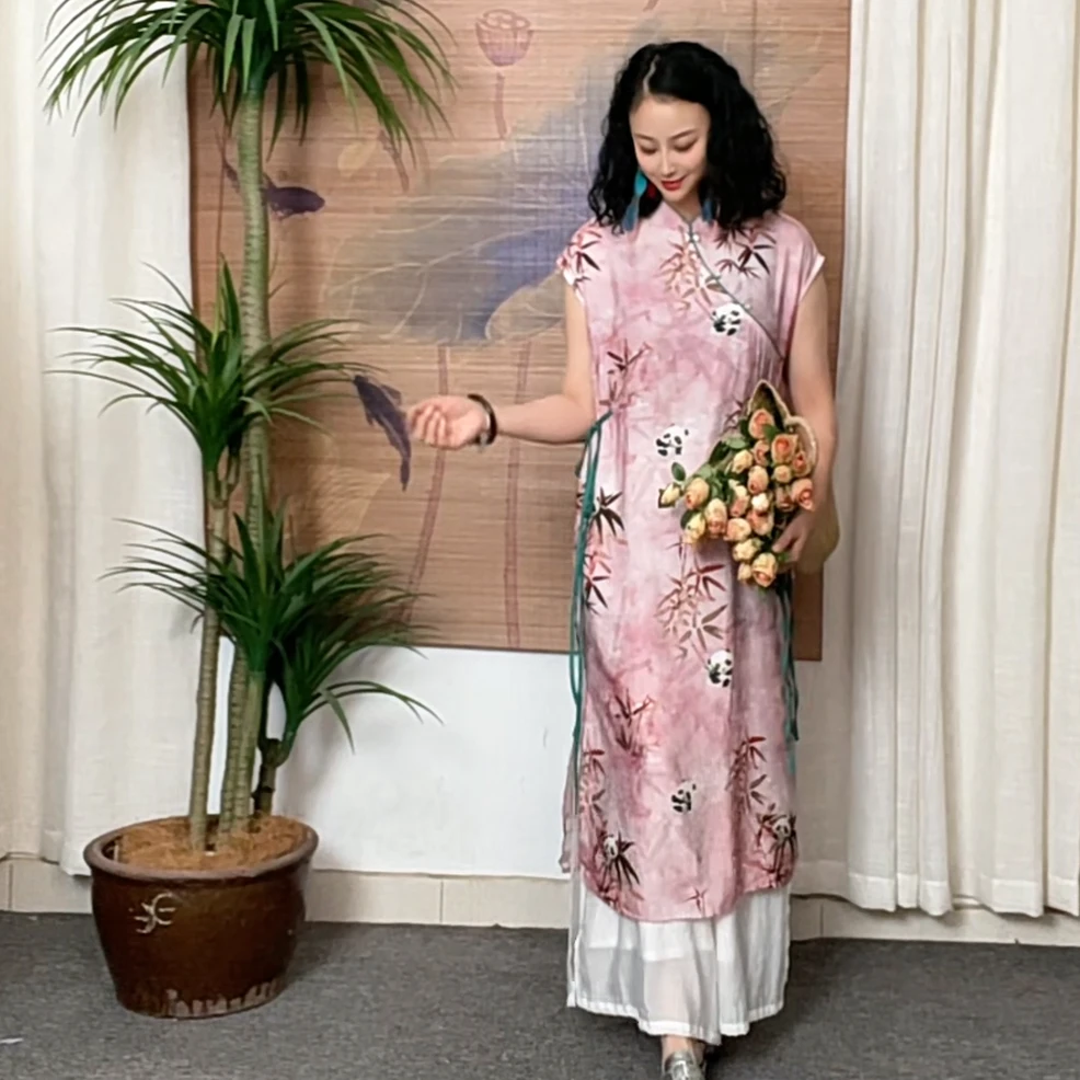 540-5新品正版高定双腰带百搭气质文艺风复古棉麻禅意风旗袍裙