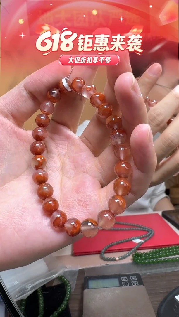 南红玛瑙手串未镶嵌冰红南红玛瑙圆珠单圈手串8mm