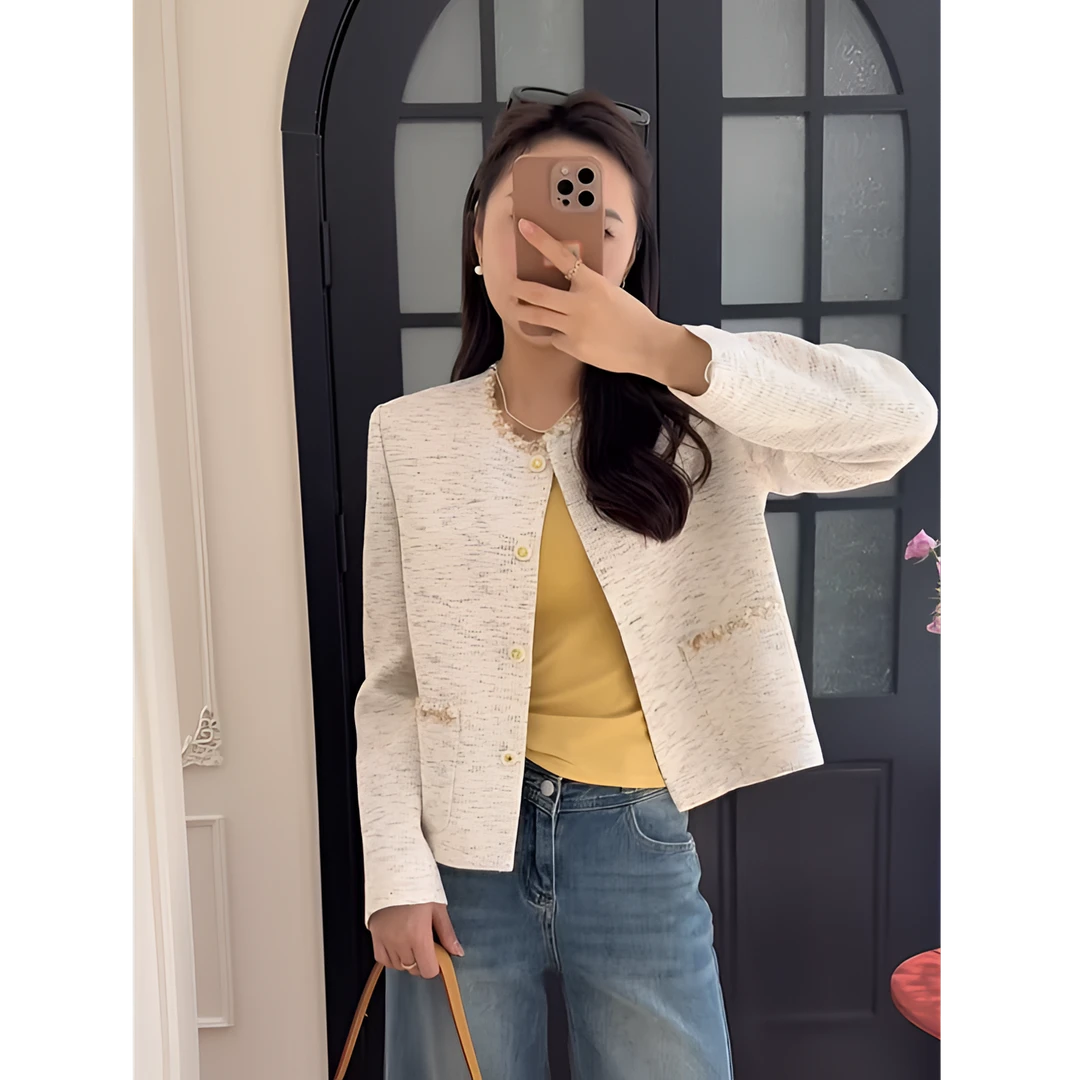 【YHH】琉疏 春季时尚重工圆领碎钻小香风外套-YHW50159