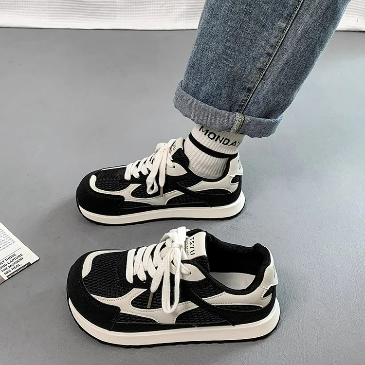 Moleubak网面阿甘鞋女2025夏季新款厚底百搭透气德训鞋轻便运动鞋