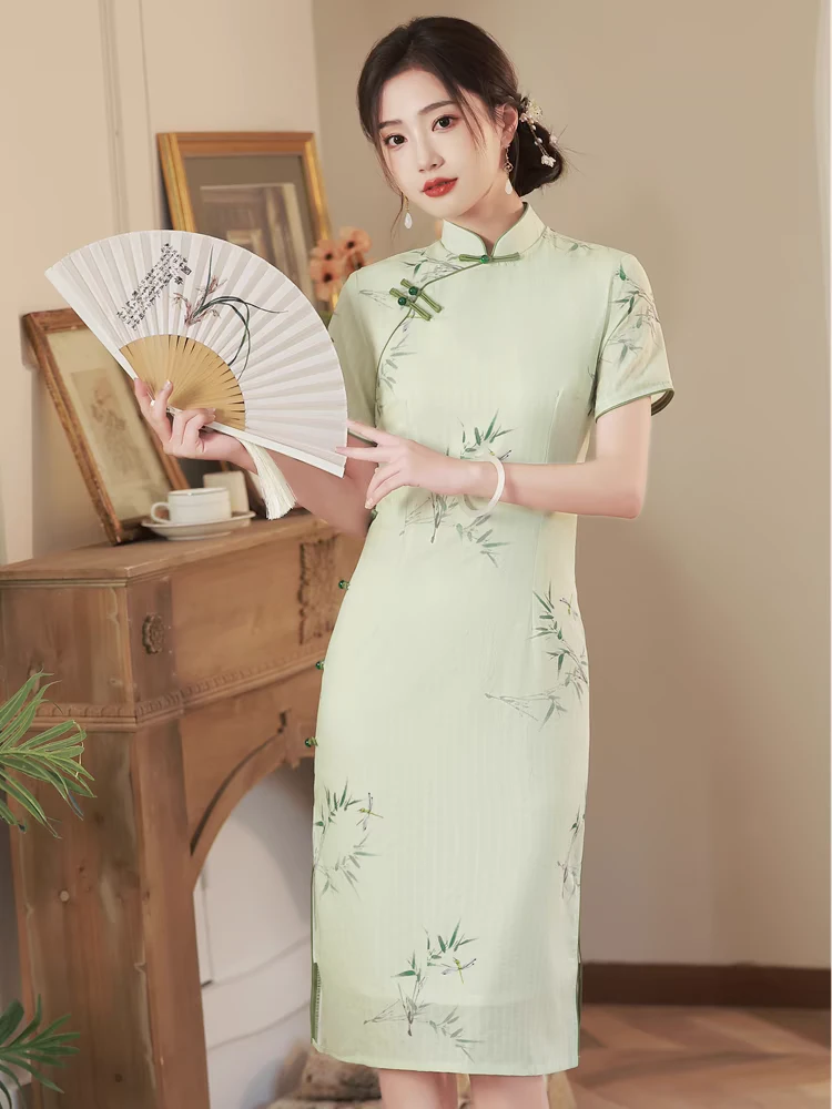 高考旗袍2025年新款竹叶气质夏季显瘦中国风日常
