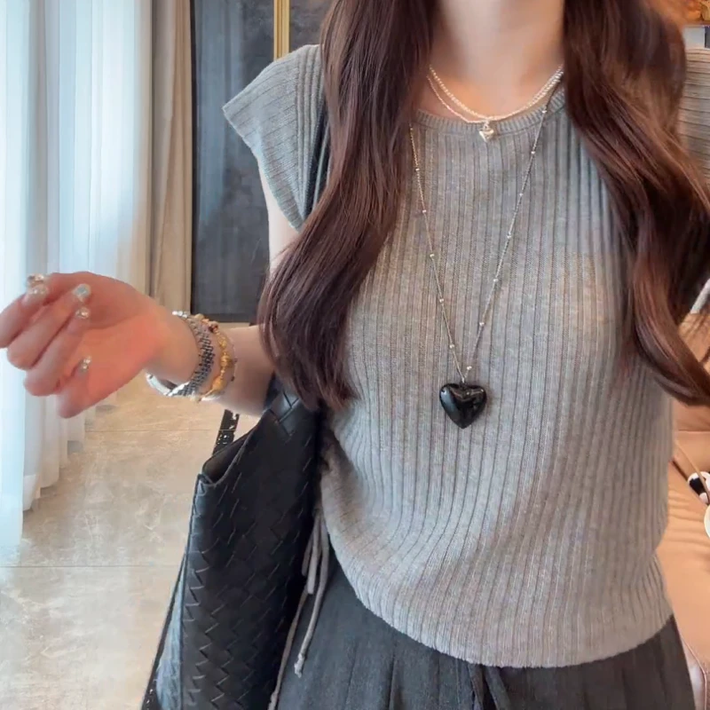 冷萃~2025韩系夏季混纺收腰坎肩针织百搭显瘦上衣LK2502589