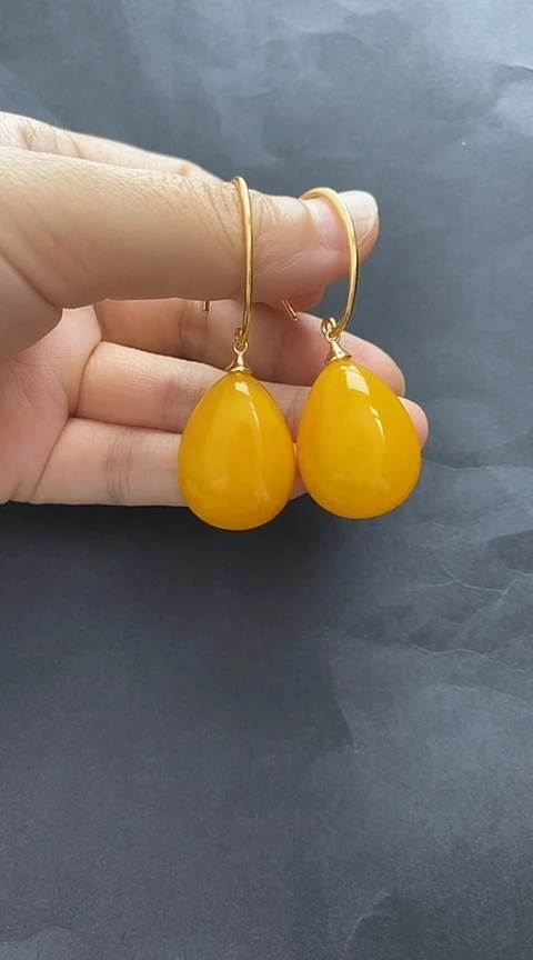 未镶嵌琥珀裸石蜜蜡耳坠