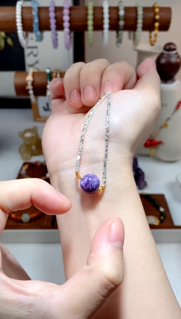 【闪购商品】查罗石手绳银S925镶嵌紫龙晶碎银手链